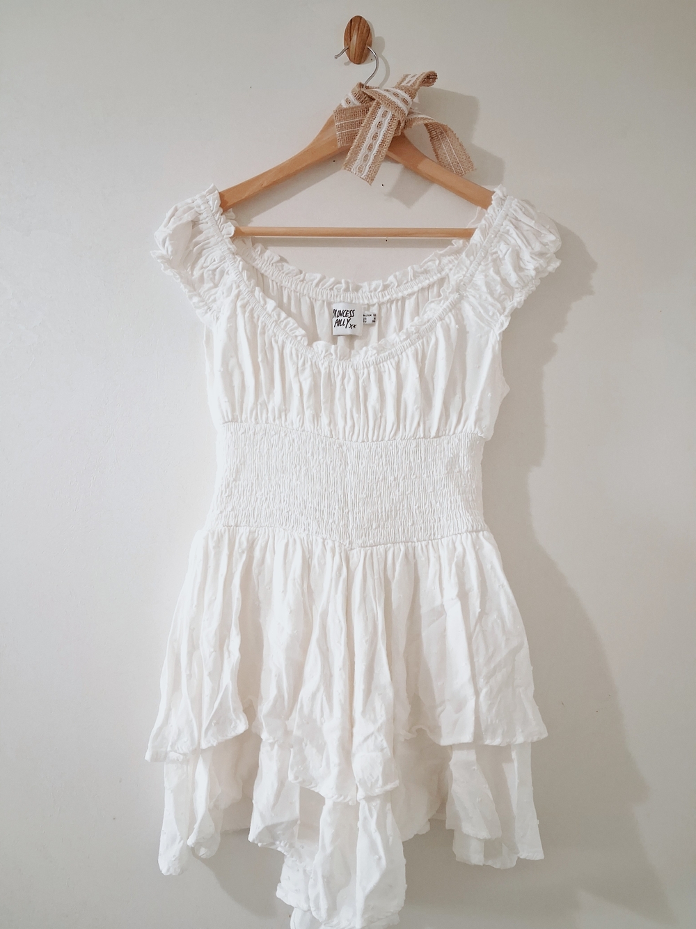 Princess Polly Love Galore White Smock Swiss Dot Soft Boho Ruffled Romper Dress